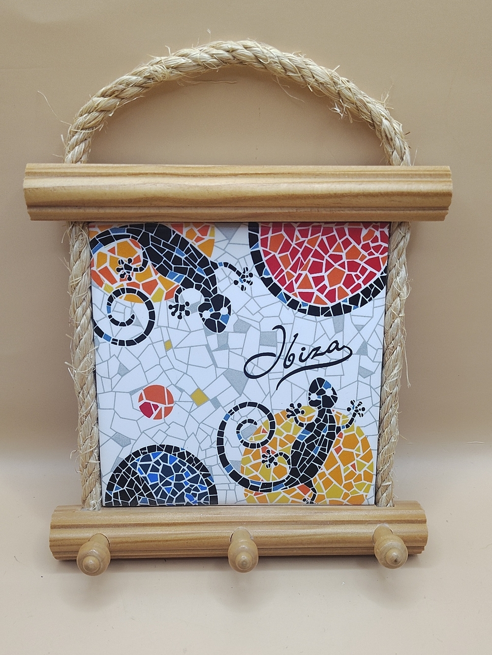 Mosaic Gecko Ceramic Tile Wall Hook - Multicolor. Made In Spain